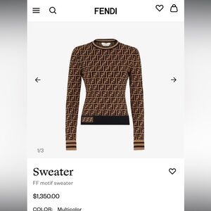 New with tags NWT Fendi FF Motif Monogram Jacquard Long Sleeve Sweater in Brown